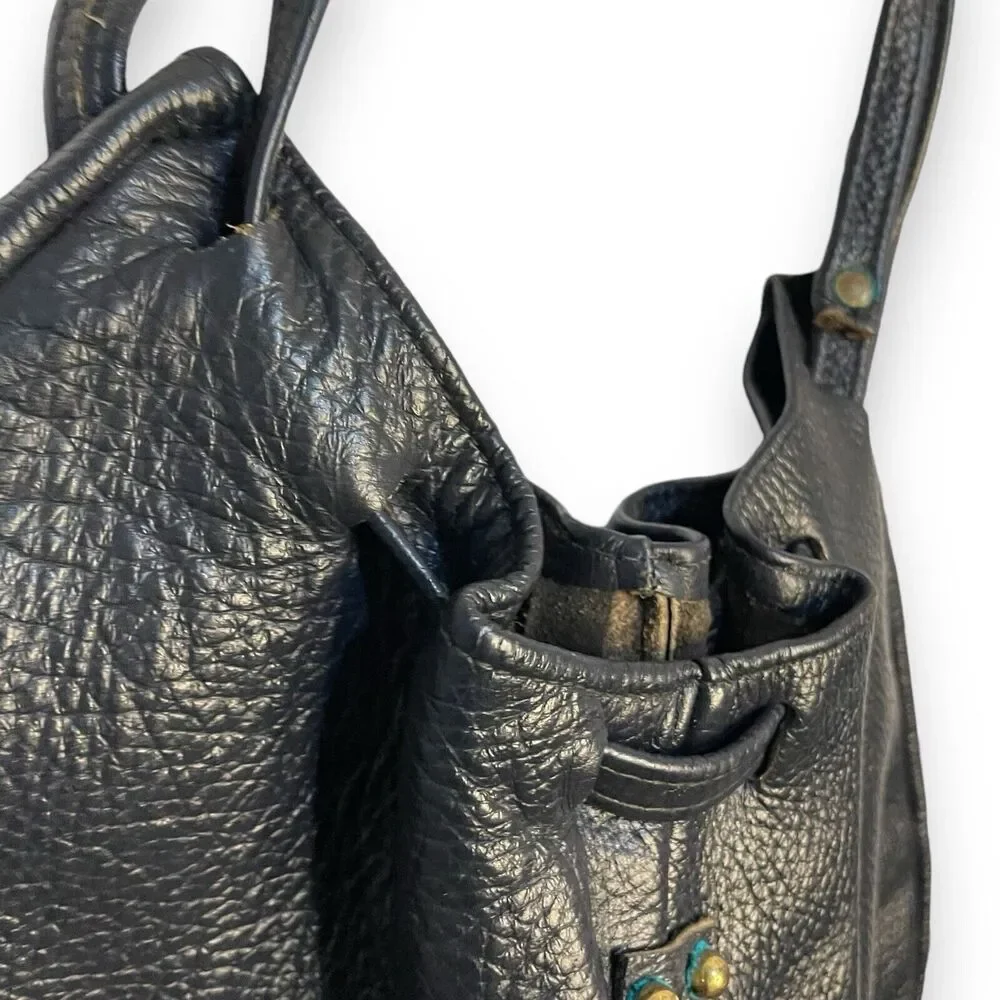 Pebble Faux Leather Shoulder Bag Women's Dark Blue Western Boho Hobo Pockets VTG